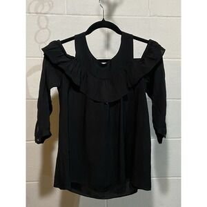 Anthropologie Maeve Women's Cold‎ Shoulder Top 6 Black Ruffle Boho Peasant Party